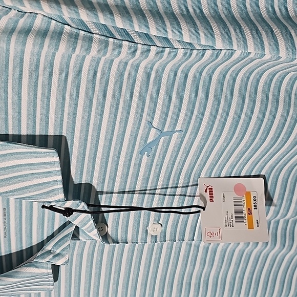 Puma‎ Striped Polo Shirt Legacy Print Blue Small NWT - Picture 3 of 6